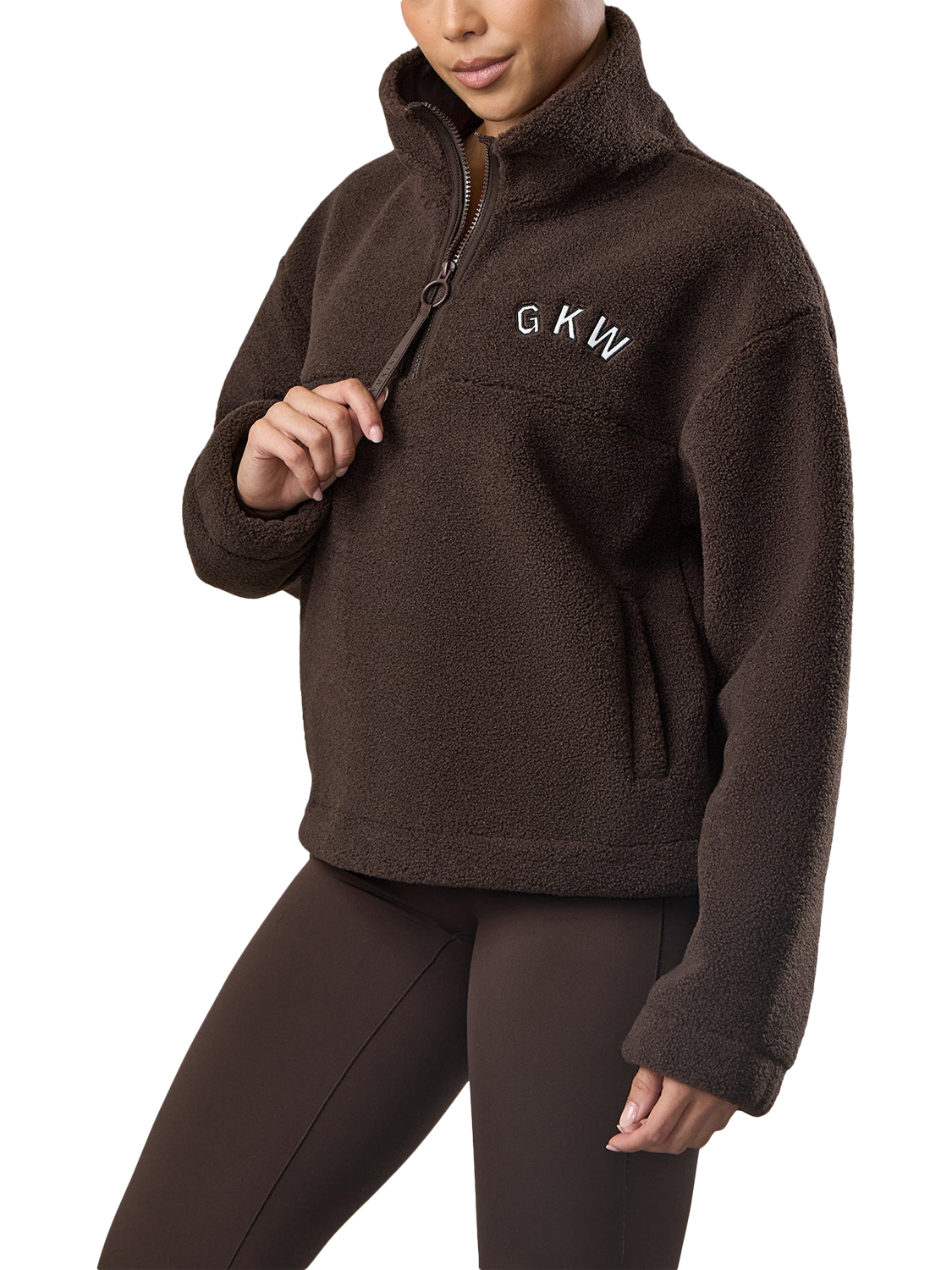 Product image 2 of 8, which shows Gym King Borg Relaxed Quarter Zip Jacket, Dark Chocolate, 18