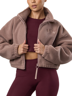 Gym King Women's Full Zip Cropped Borg Jacket, Fawn, Fawn