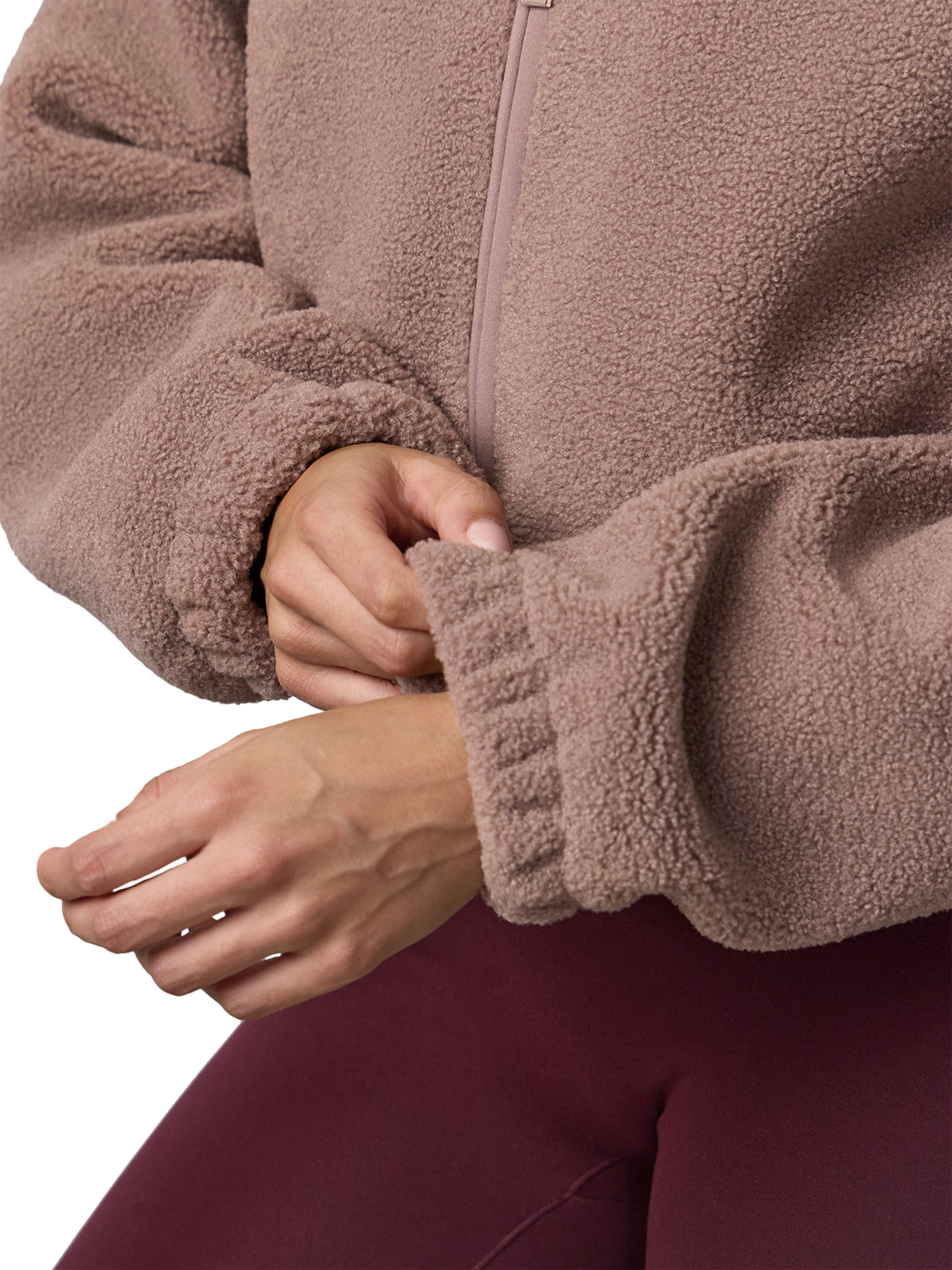 Product image 5 of 7, which shows Gym King Women's Full Zip Cropped Borg Jacket, Fawn, 14