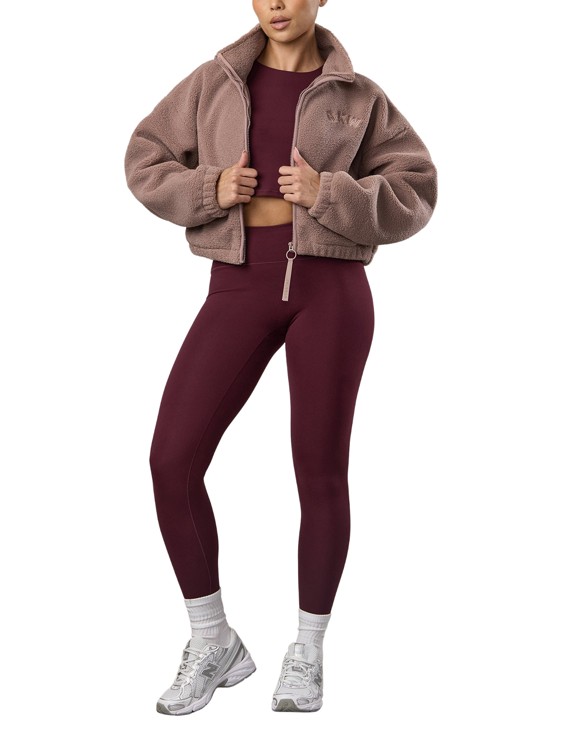 Product image 6 of 7, which shows Gym King Women's Full Zip Cropped Borg Jacket, Fawn, 14