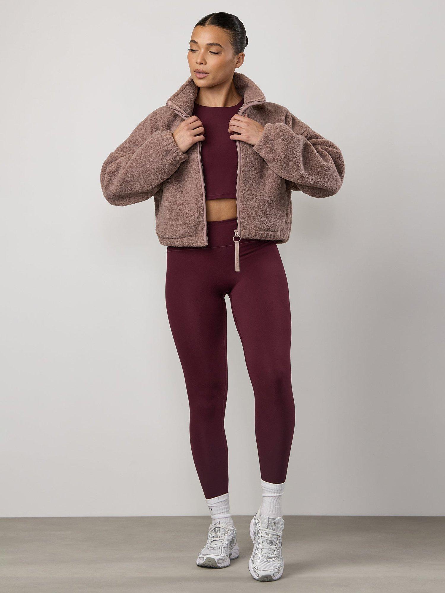 Product image 7 of 7, which shows Gym King Women's Full Zip Cropped Borg Jacket, Fawn, 14