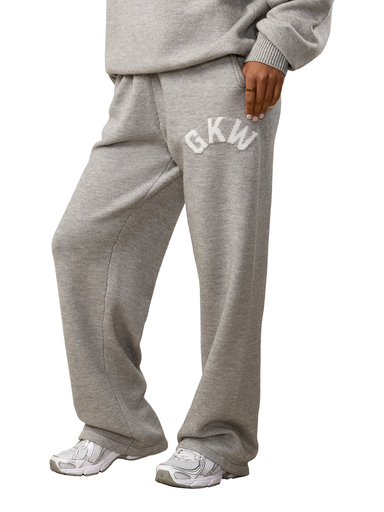 Product image 1 of 7, which shows Gym King Oversized Knitted Trousers, Snow Marl, 16