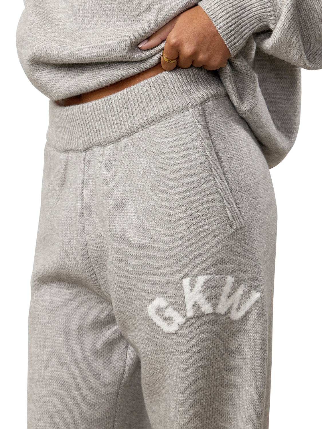 Product image 4 of 7, which shows Gym King Oversized Knitted Trousers, Snow Marl, 16
