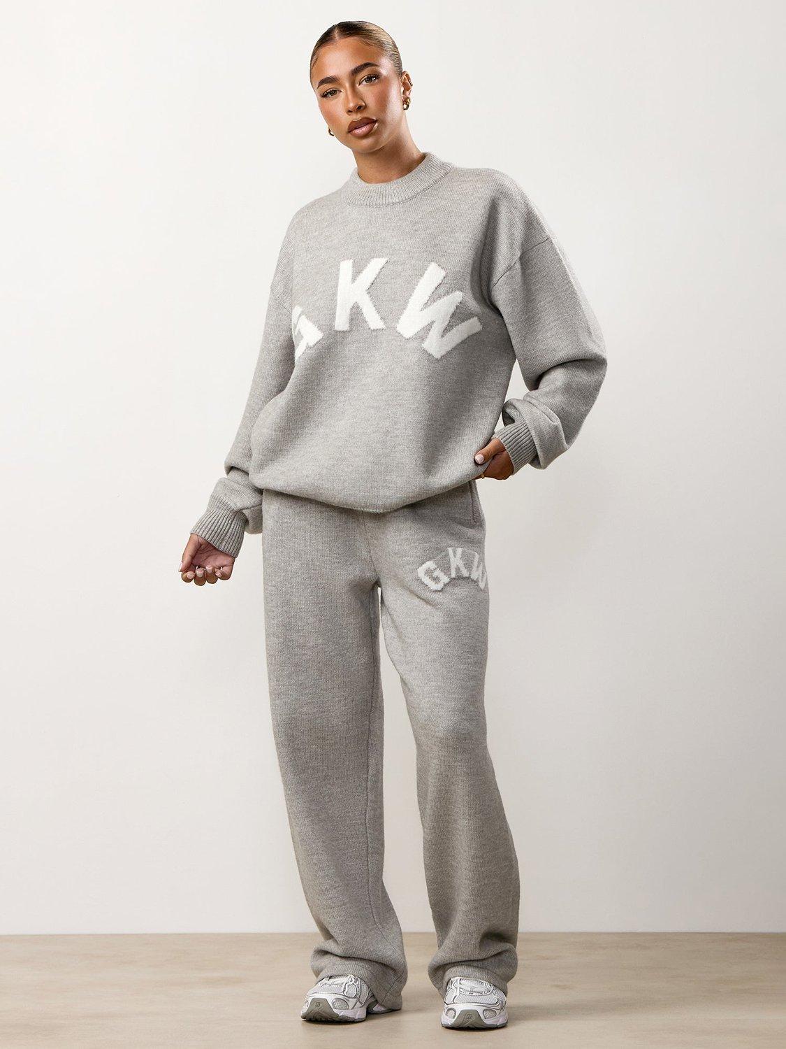 Product image 7 of 7, which shows Gym King Oversized Knitted Trousers, Snow Marl, 16