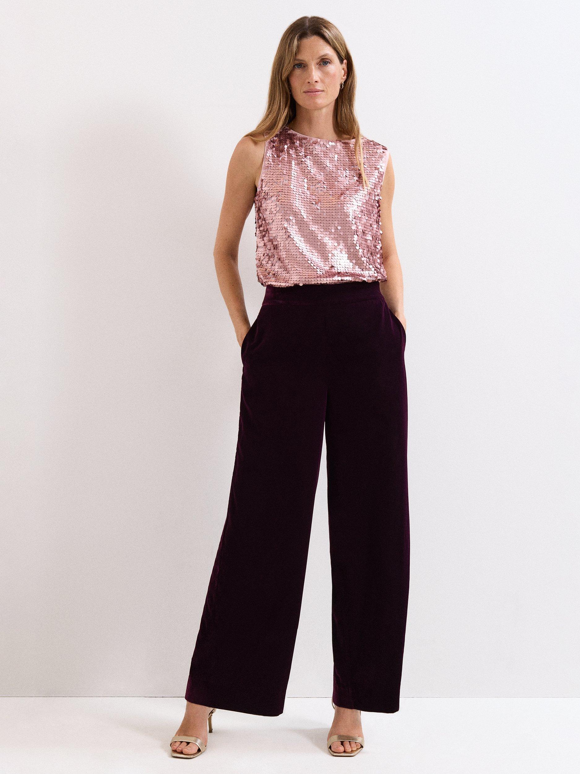 Product image 3 of 7, which shows Phase Eight Valentina Velvet Trousers, Purple, 8
