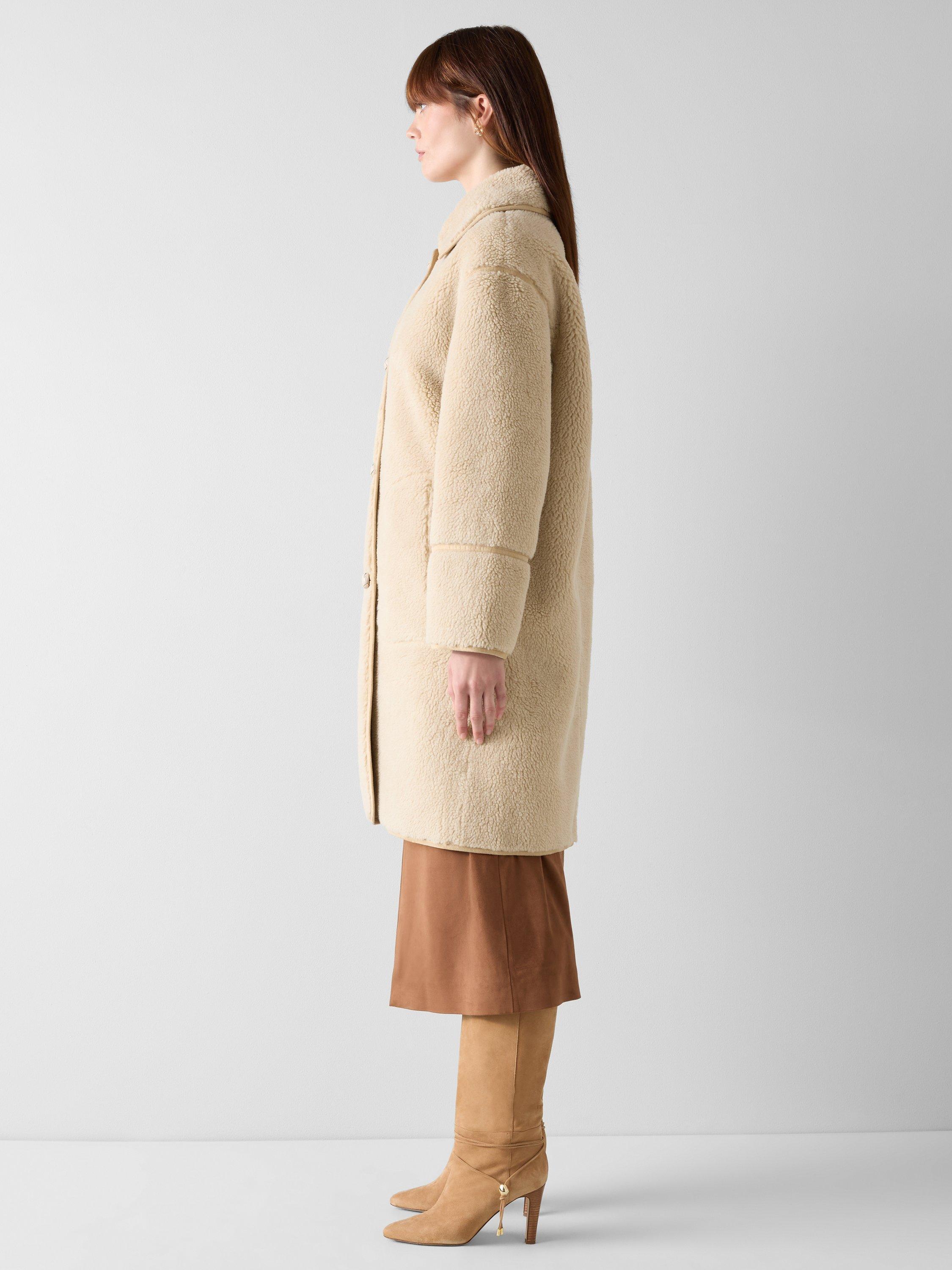 Product image 2 of 4, which shows L.K.Bennett Farah Borg Coat, Ecru, S