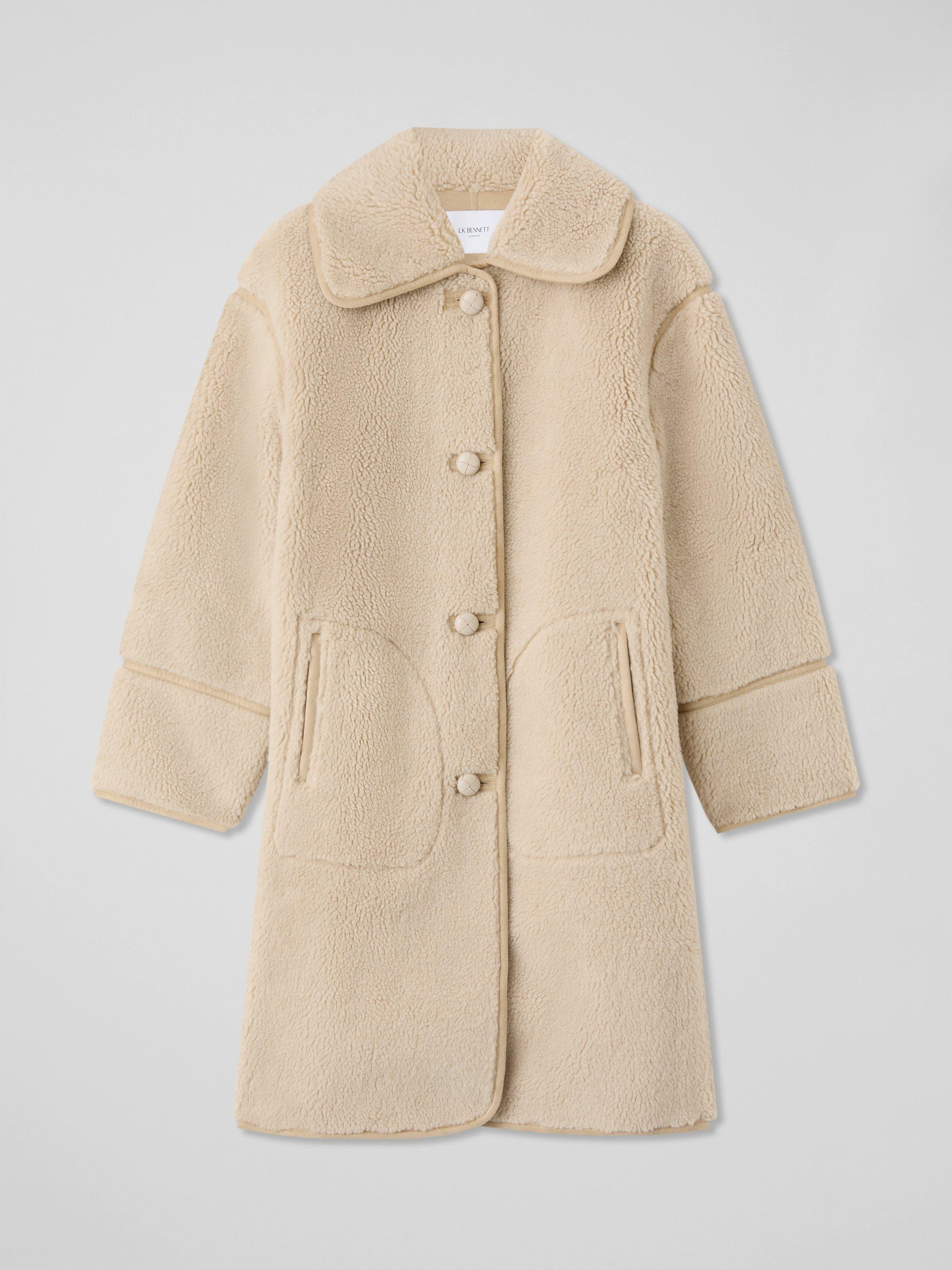 Product image 4 of 4, which shows L.K.Bennett Farah Borg Coat, Ecru, S