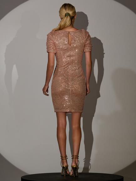 Jolie Moi Square Neck Sequin Mini Dress, Champagne - view 2, Champagne