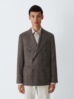 John Lewis J. Lewis Italian Crosshatch Premium Wool Blend Regular Fit Double Breasted Blazer, Brown, Brown