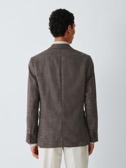 John Lewis J. Lewis Italian Crosshatch Premium Wool Blend Regular Fit Double Breasted Blazer, Brown - view 2, Brown