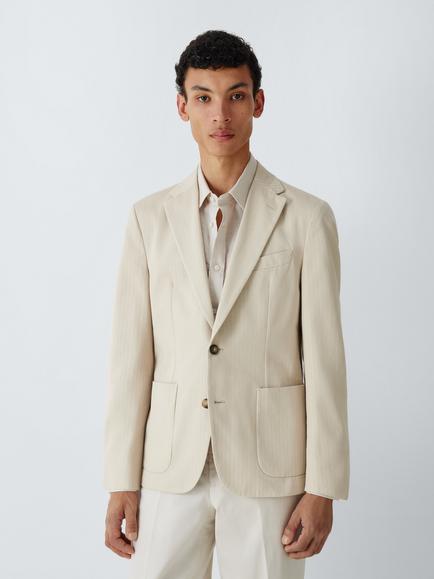 John Lewis J. Lewis Texture Herringbone Cotton Slim Fit Blazer, Stone