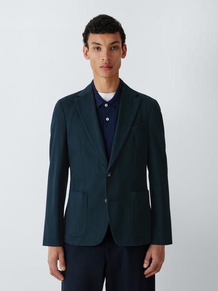 John Lewis J. Lewis Texture Herringbone Cotton Slim Fit Blazer, Navy
