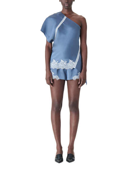IRO Nyna Lace Detail Shorts, Blue/White, Blue/White