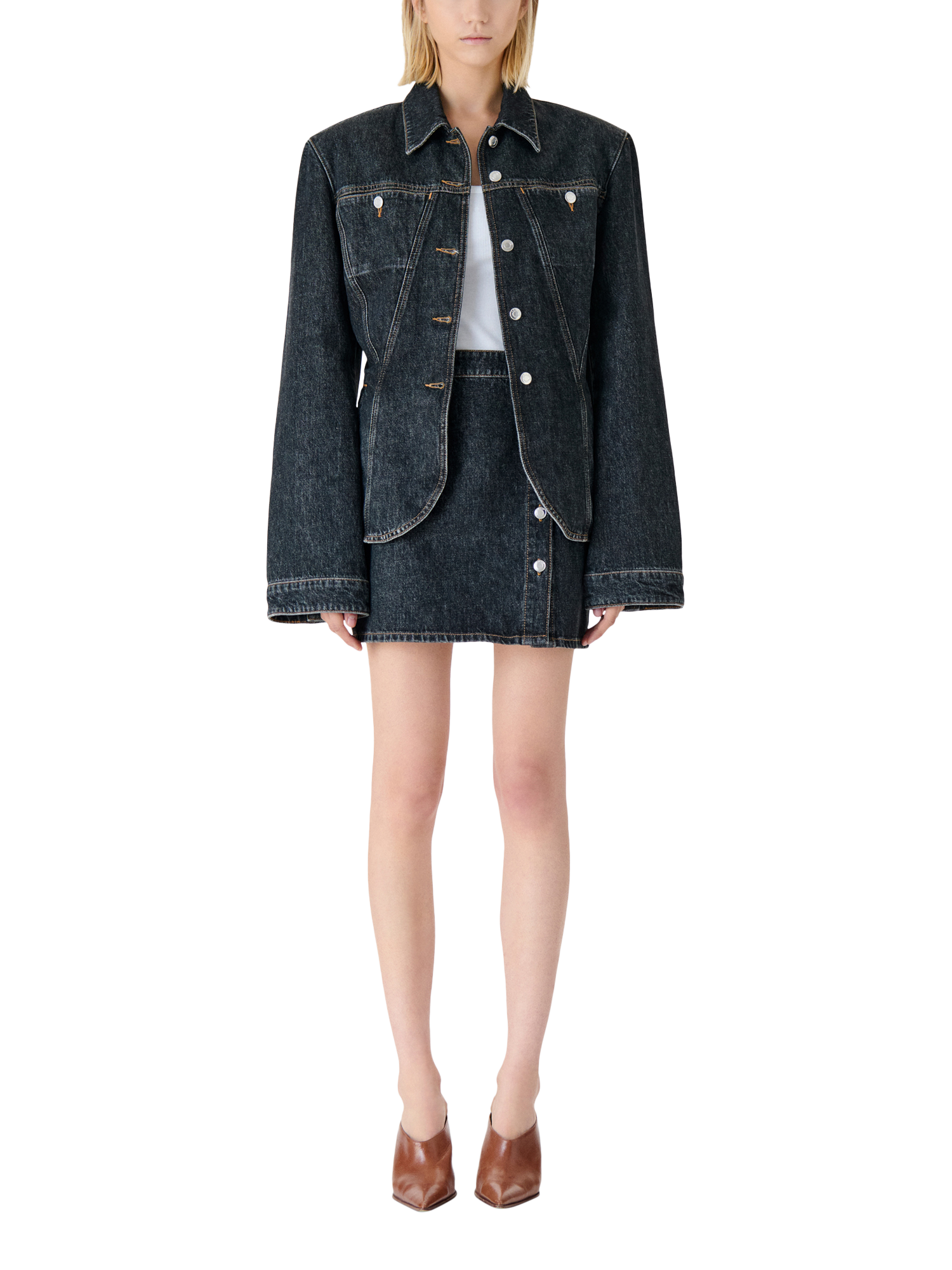 Product image 1 of 4, which shows IRO Isya Denim Mini Skirt, Dark Blue, 36