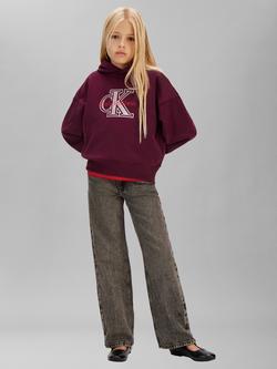 Calvin Klein Kids' Cotton Oversized Logo Hoodie, Polar Fig, Polar Fig