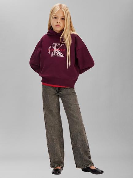 Calvin Klein Kids' Cotton Oversized Logo Hoodie, Polar Fig, Polar Fig