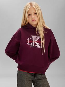 Calvin Klein Kids' Cotton Oversized Logo Hoodie, Polar Fig - view 2, Polar Fig