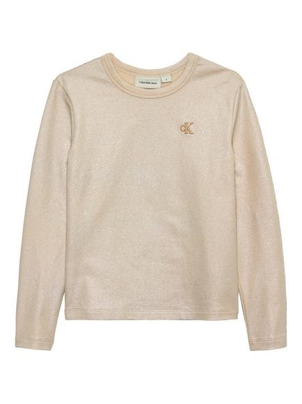 Calvin Klein Kids' Glitter Coated Long Sleeve T-Shirt, Frosted Almond, Frosted Almond