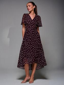 Jolie Moi Chiffon Floaty Dress, Burgundy, Burgundy