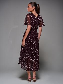 Jolie Moi Chiffon Floaty Dress, Burgundy - view 2, Burgundy