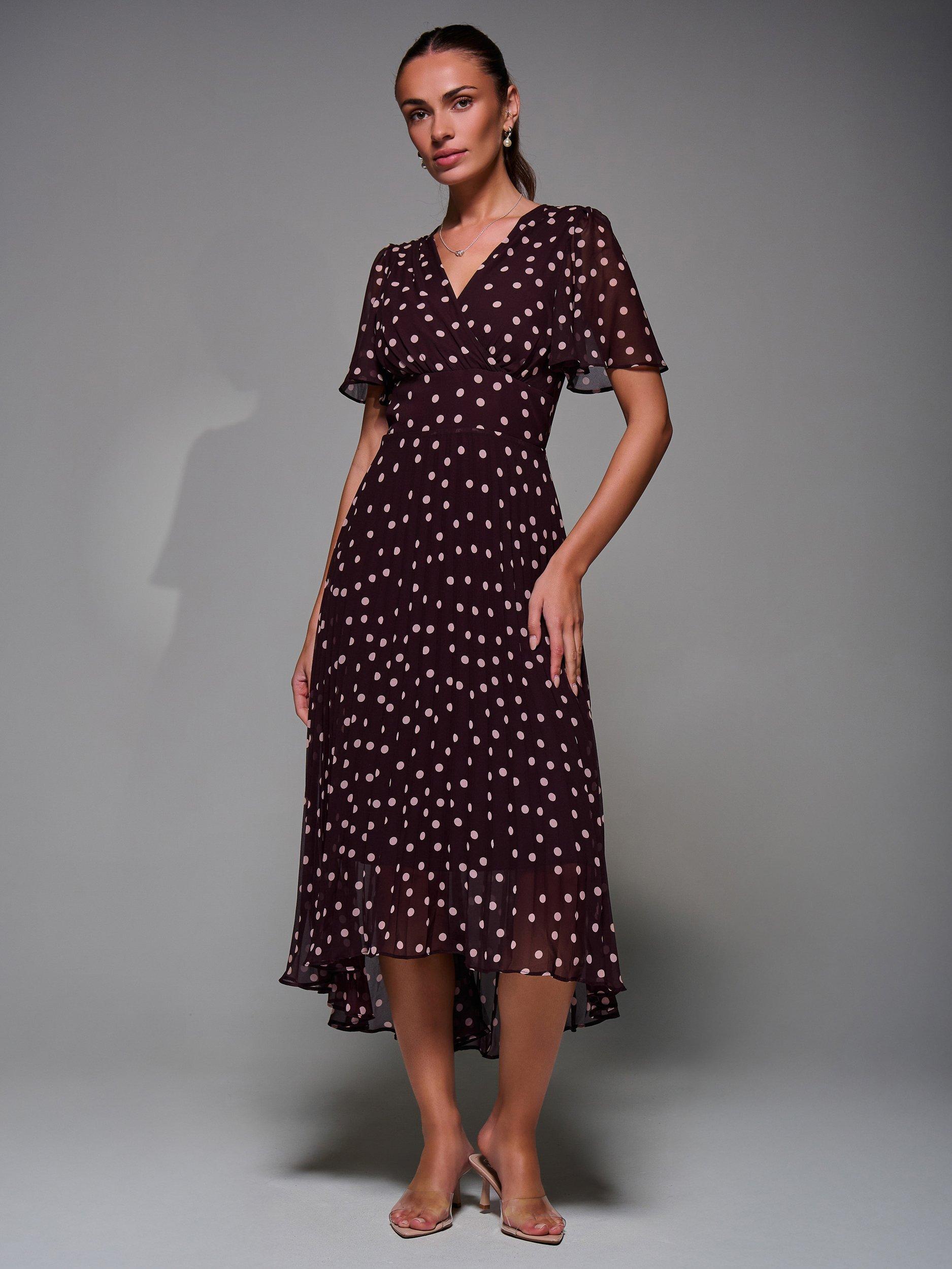 Product image 3 of 7, which shows Jolie Moi Chiffon Floaty Dress, Burgundy, 8