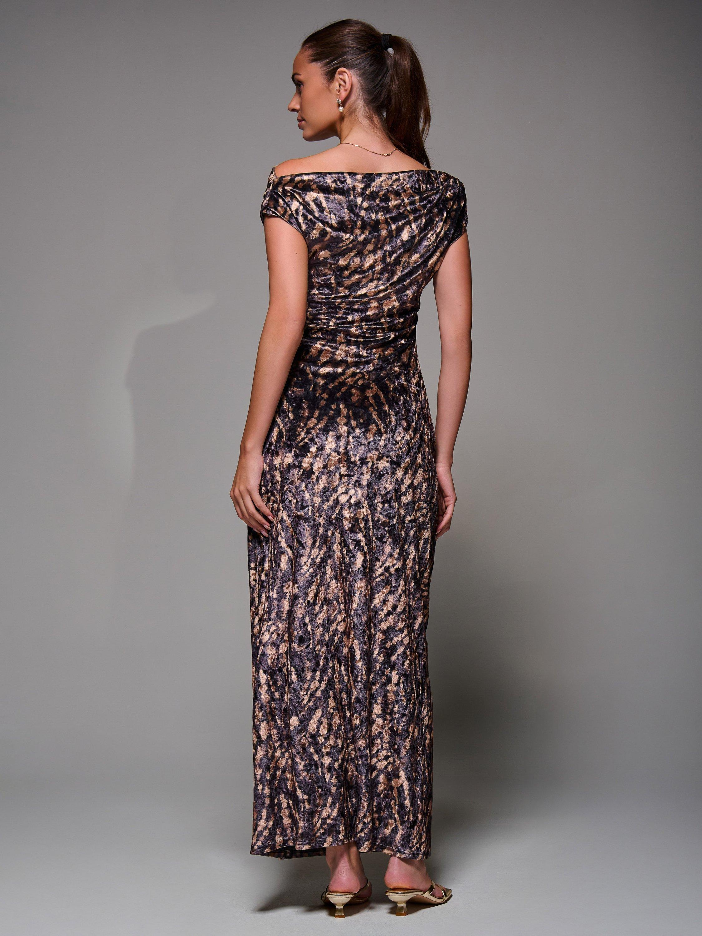 Product image 2 of 7, which shows Jolie Moi Draped Velvet Dress, Brown, 8