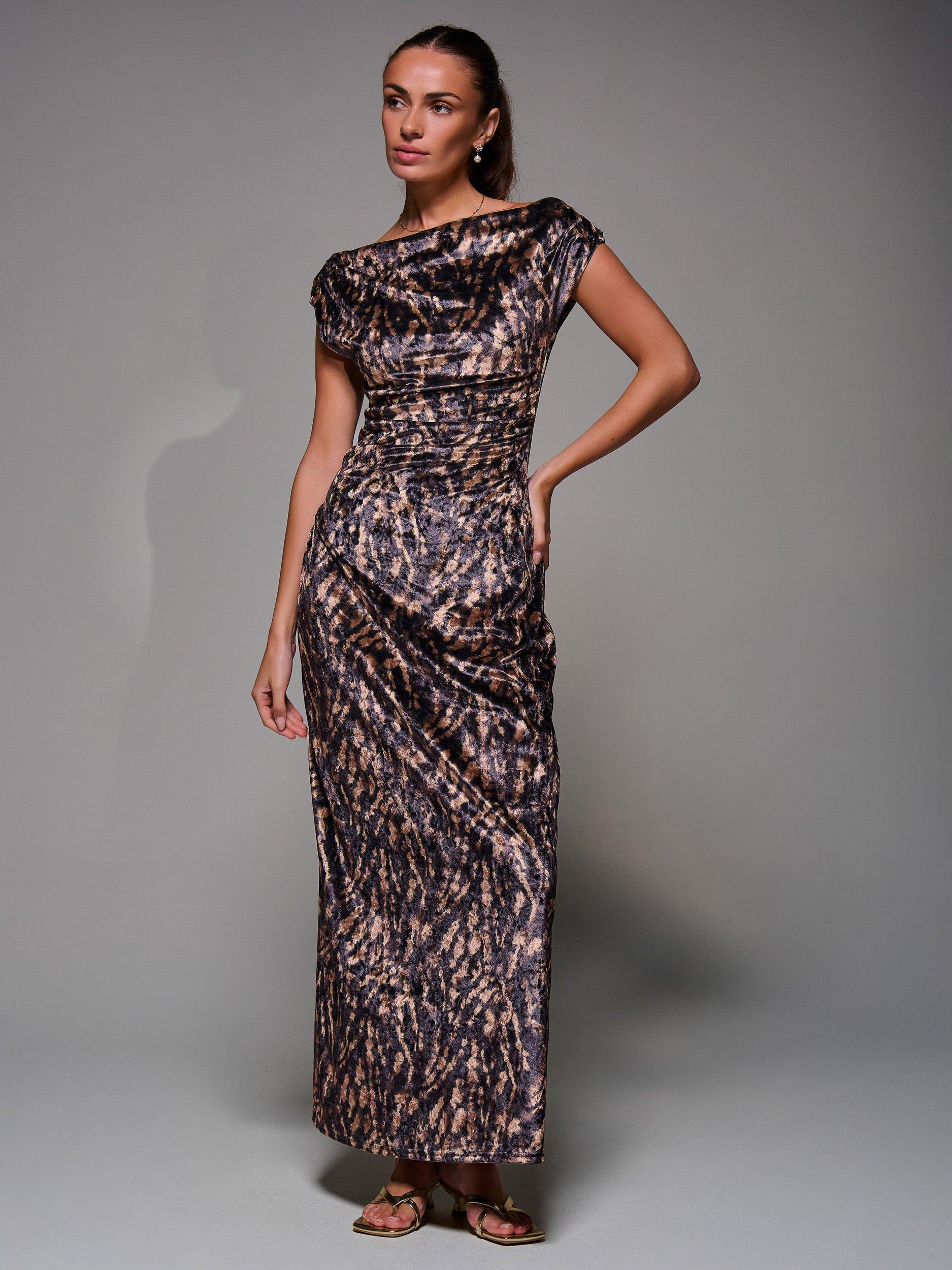 Product image 5 of 7, which shows Jolie Moi Draped Velvet Dress, Brown, 8
