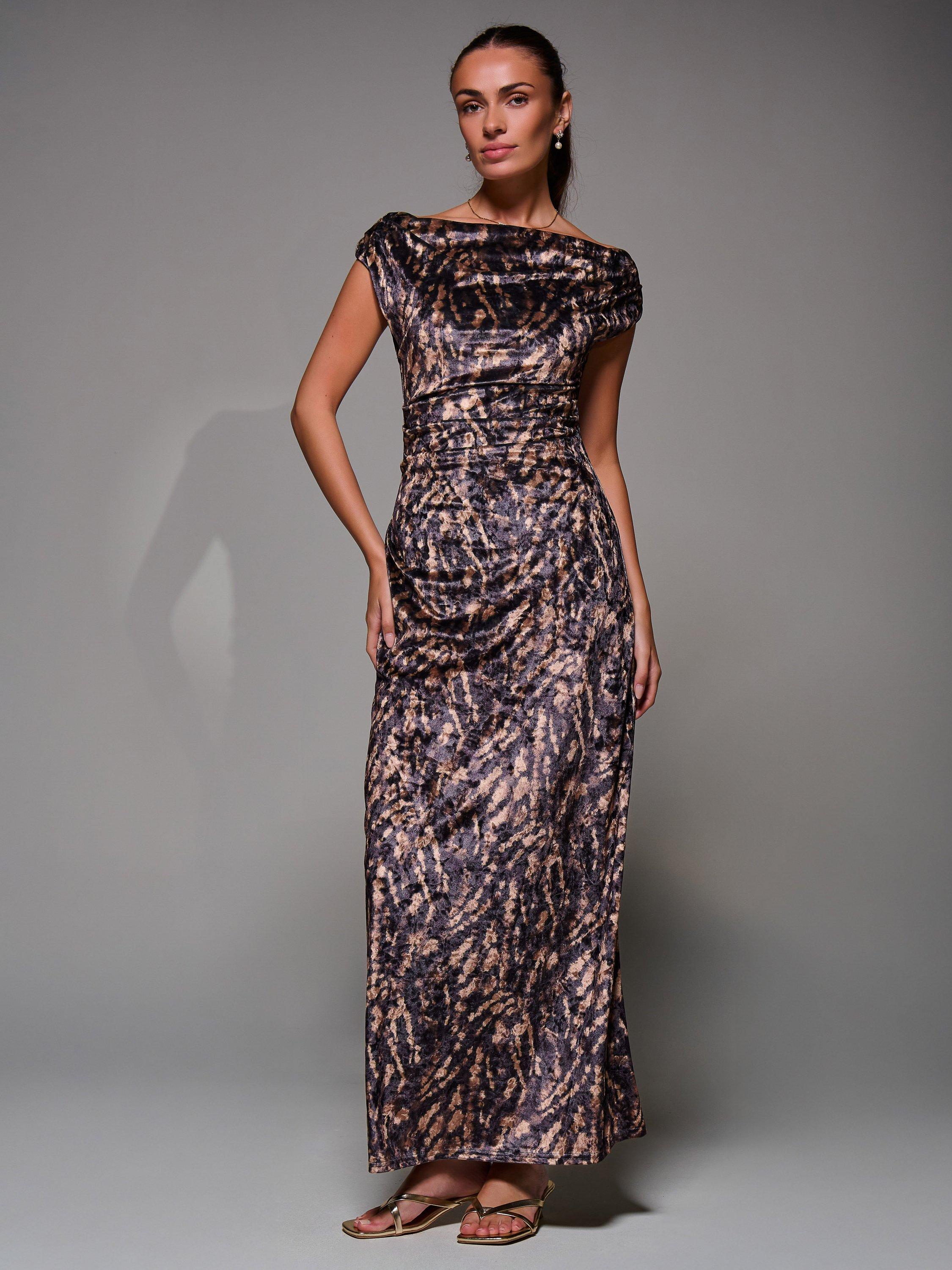 Product image 6 of 7, which shows Jolie Moi Draped Velvet Dress, Brown, 8