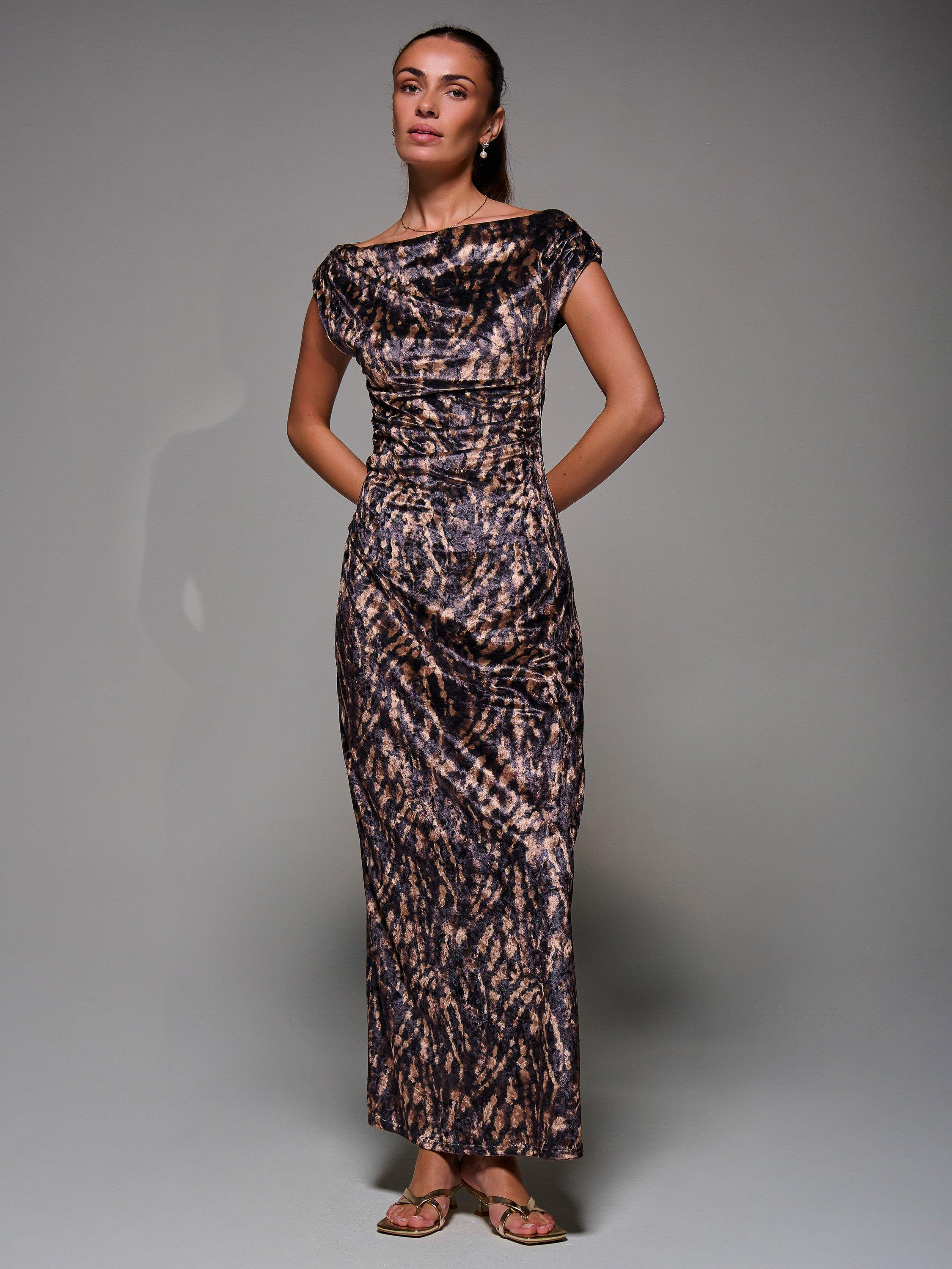 Product image 7 of 7, which shows Jolie Moi Draped Velvet Dress, Brown, 8