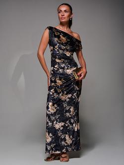 Jolie Moi Draped Velvet Dress, Black