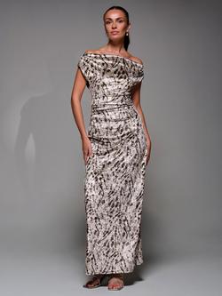 Jolie Moi Draped Velvet Dress, Neutral