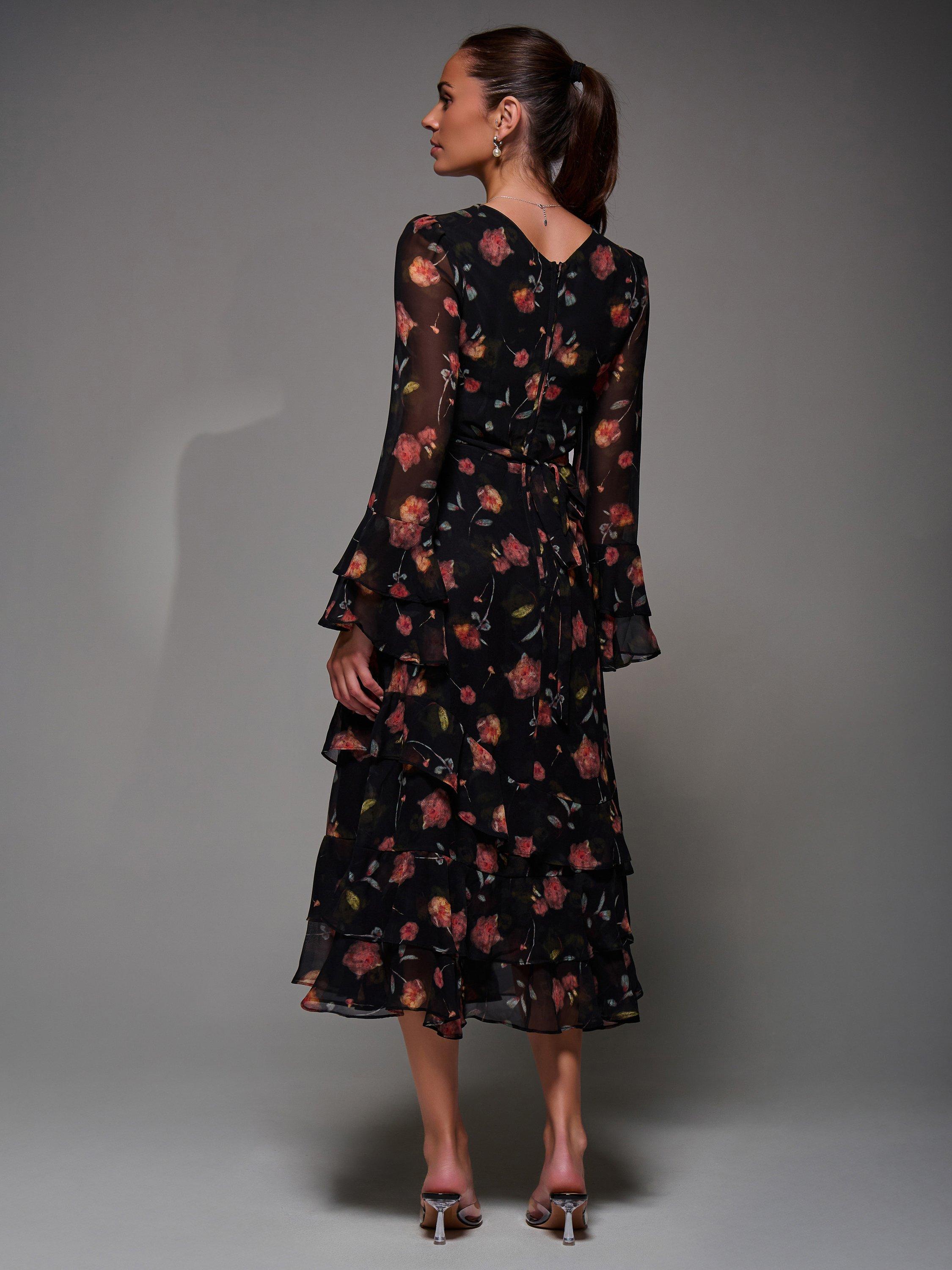 Product image 2 of 7, which shows Jolie Moi Frill Chiffon Dress, Black/Pink, 8