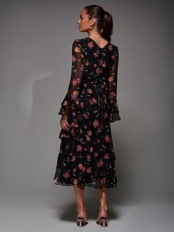 Jolie Moi Frill Chiffon Dress - view 2, Black/Pink