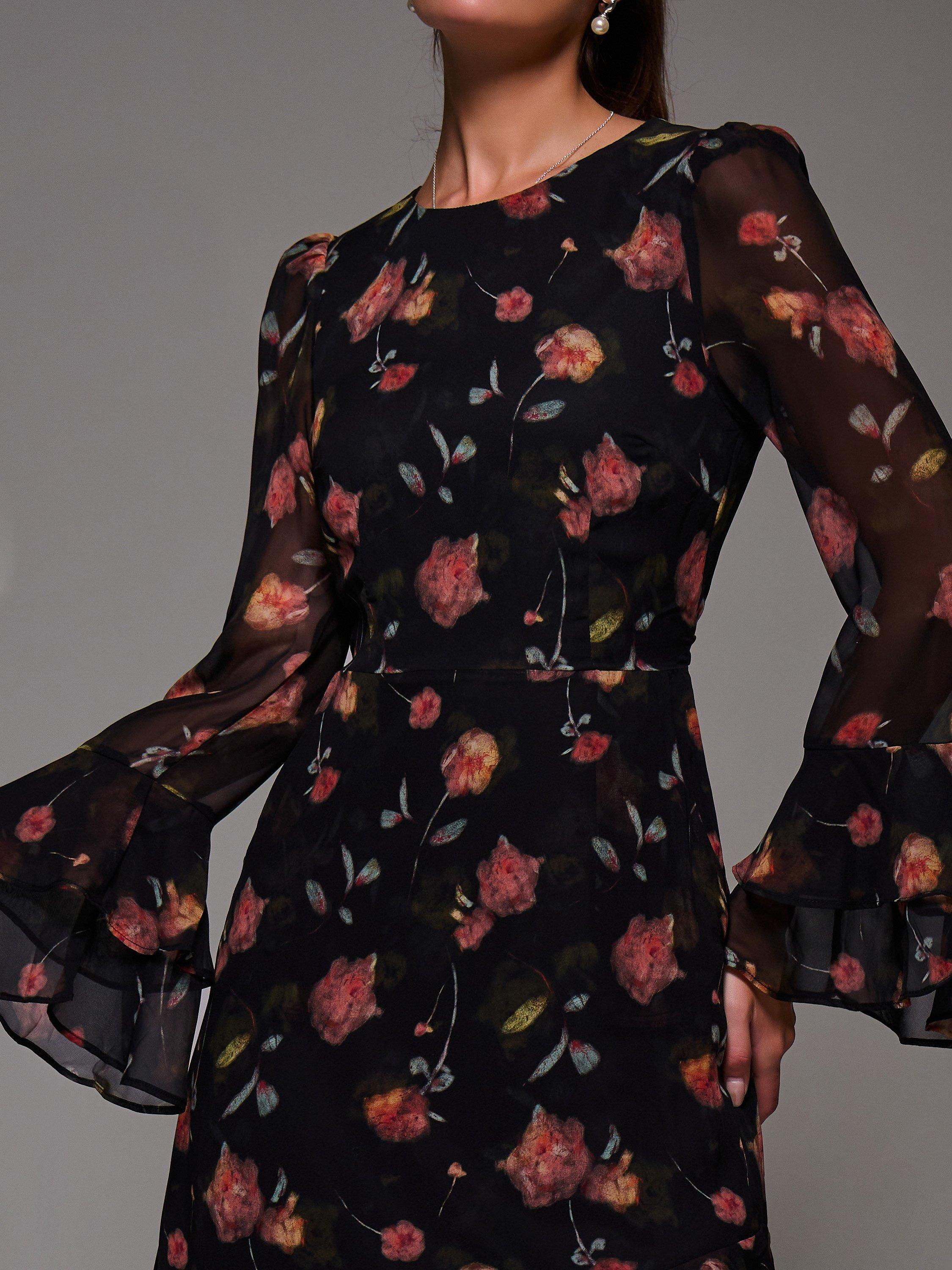 Product image 4 of 7, which shows Jolie Moi Frill Chiffon Dress, Black/Pink, 8