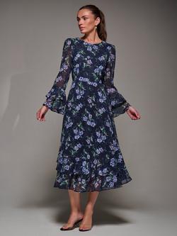 Jolie Moi Frill Print Midi Dress, Navy