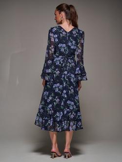 Jolie Moi Frill Print Midi Dress - view 2, Navy