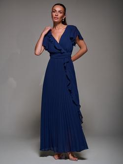 Jolie Moi Pleated Chiffon Dress, Navy