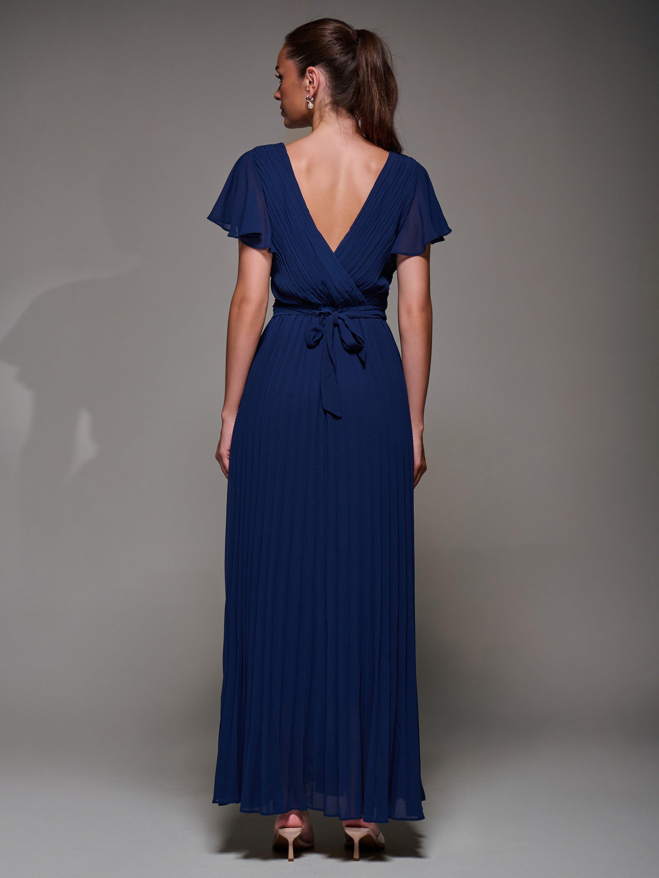 Product image 2 of 7, which shows Jolie Moi Pleated Chiffon Dress, Navy, 8