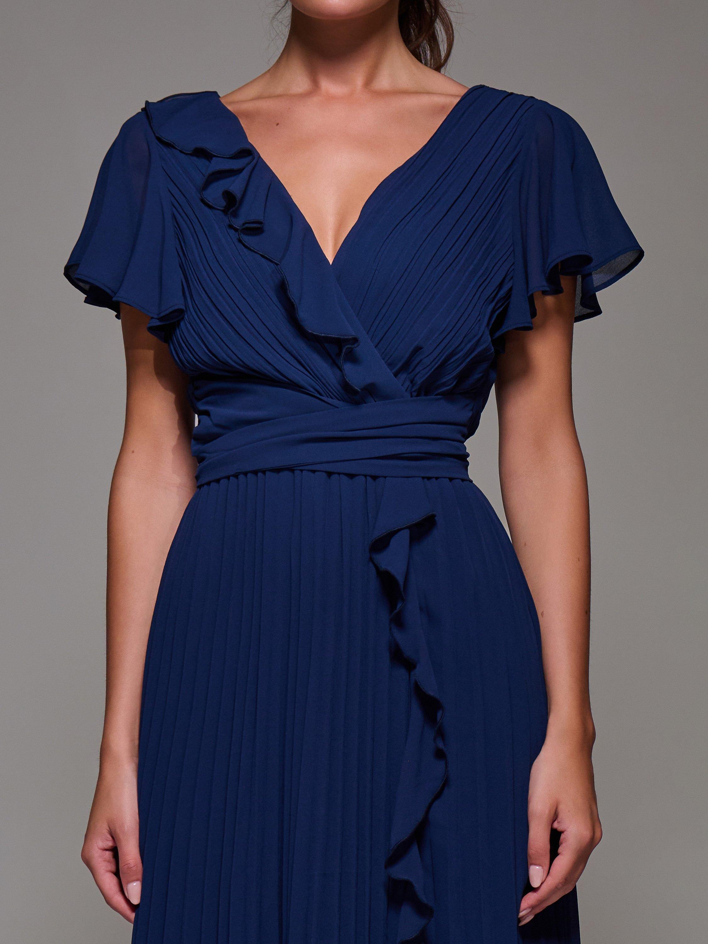Product image 4 of 7, which shows Jolie Moi Pleated Chiffon Dress, Navy, 8
