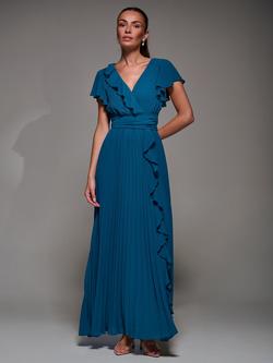 Jolie Moi Pleated Chiffon Dress, Teal
