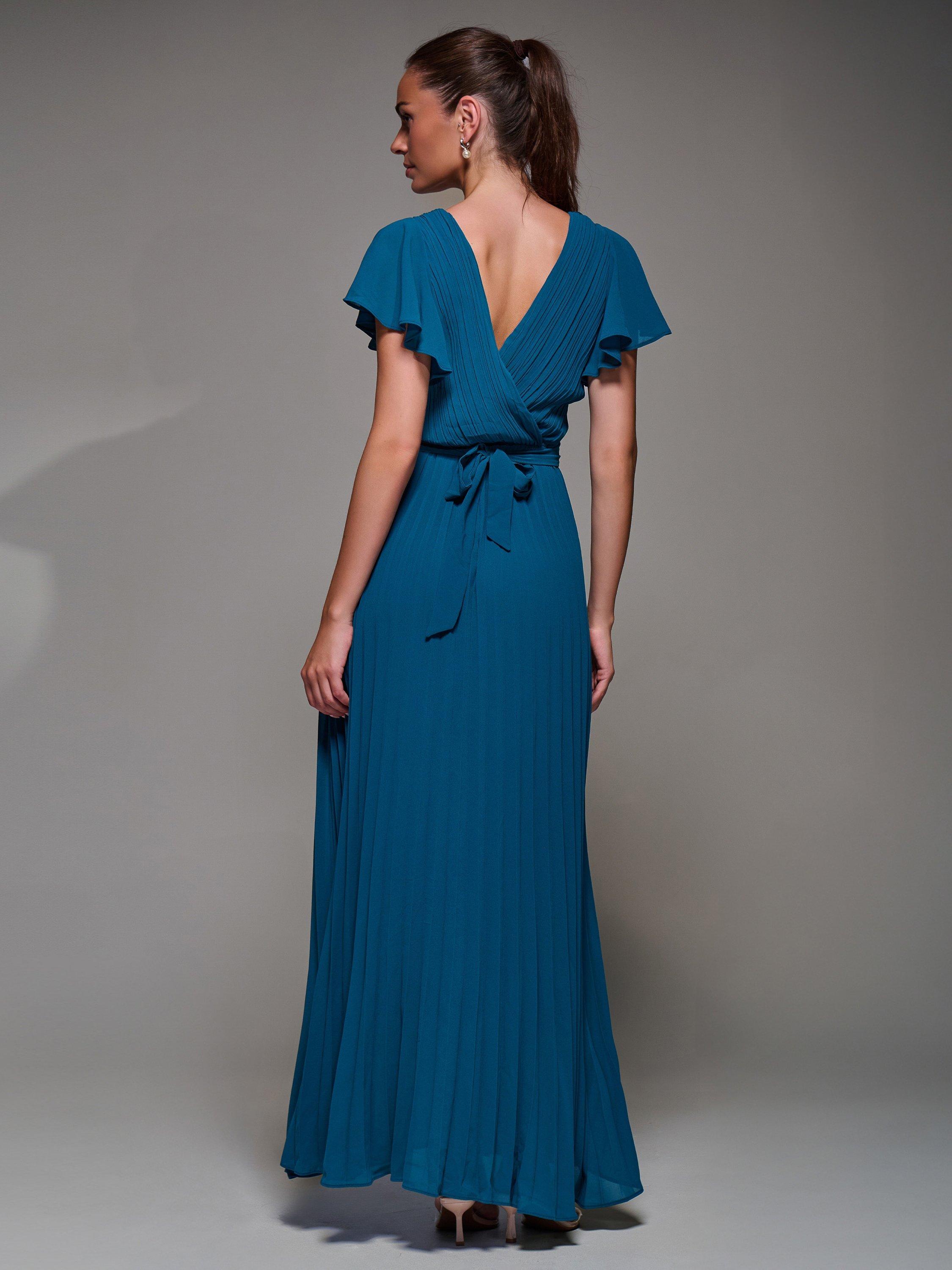 Product image 2 of 7, which shows Jolie Moi Pleated Chiffon Dress, Teal, 8