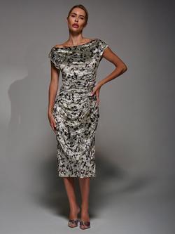 Jolie Moi Velvet Ruched Dress, Neutral