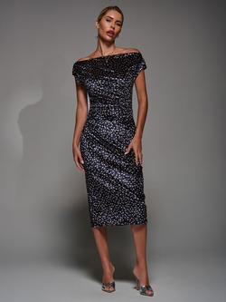 Jolie Moi Velvet Ruched Dress, Black