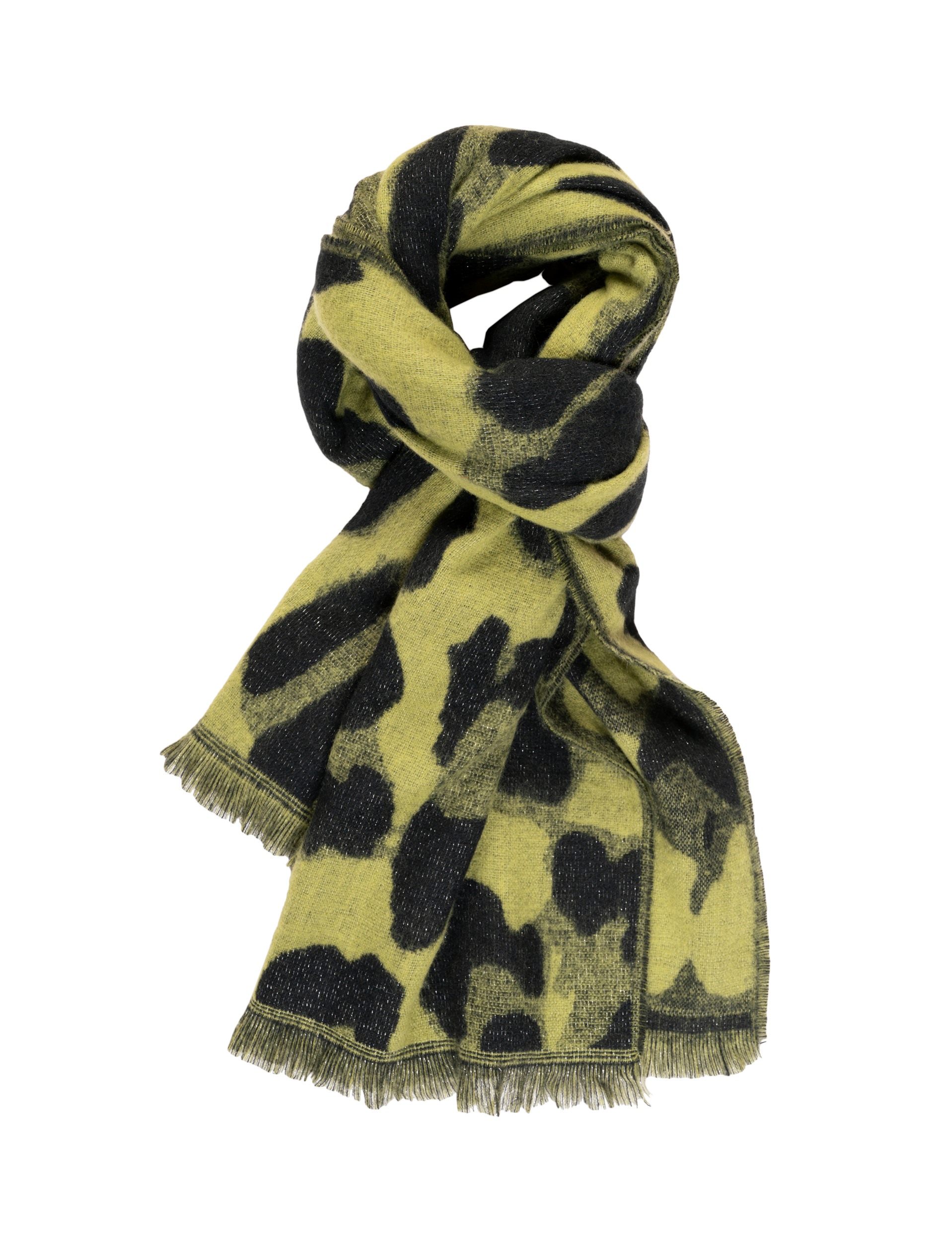 Product image 1 of 6, which shows chesca Animal Print Scarf, Lime/Black