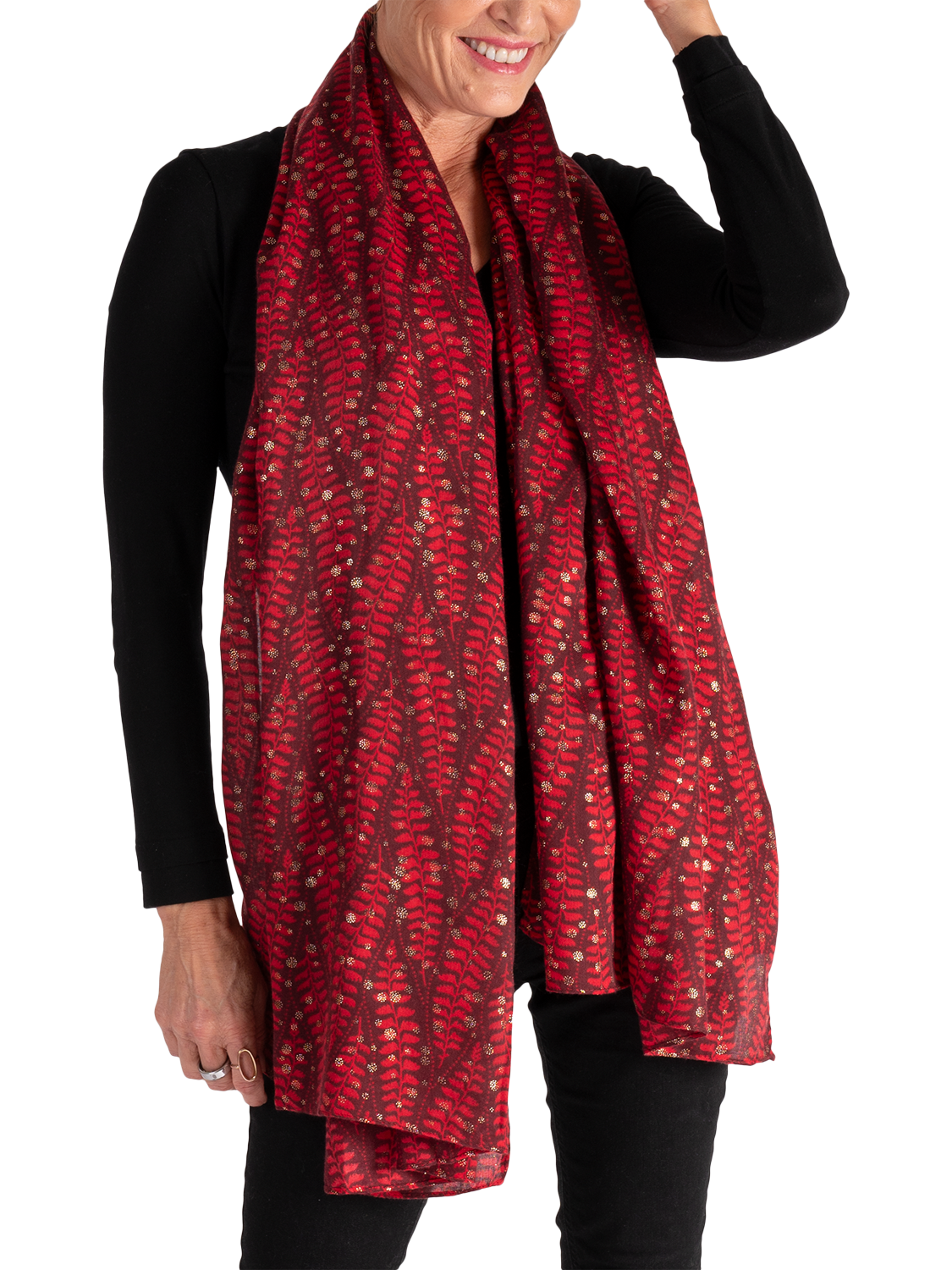 Product image 2 of 6, which shows chesca Fern Scarf, Ruby