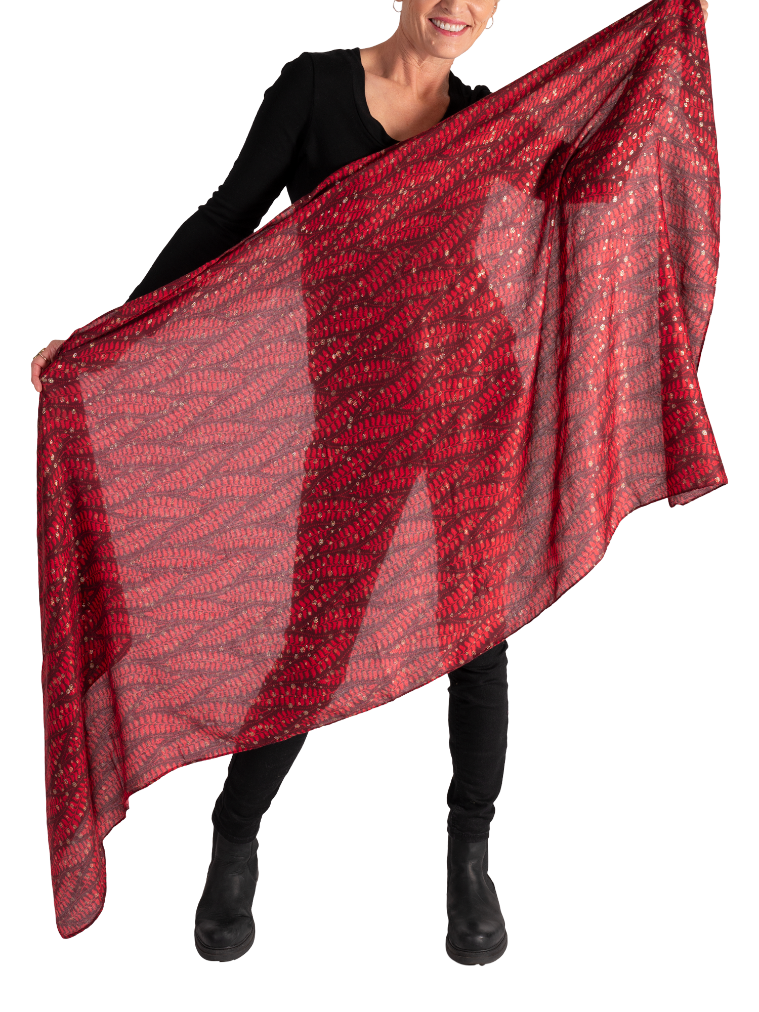Product image 3 of 6, which shows chesca Fern Scarf, Ruby