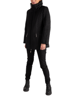 chesca Cable Embroidered Quilted Coat, Black, Black