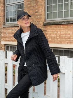 chesca Cable Embroidered Quilted Coat, Black - view 2, Black