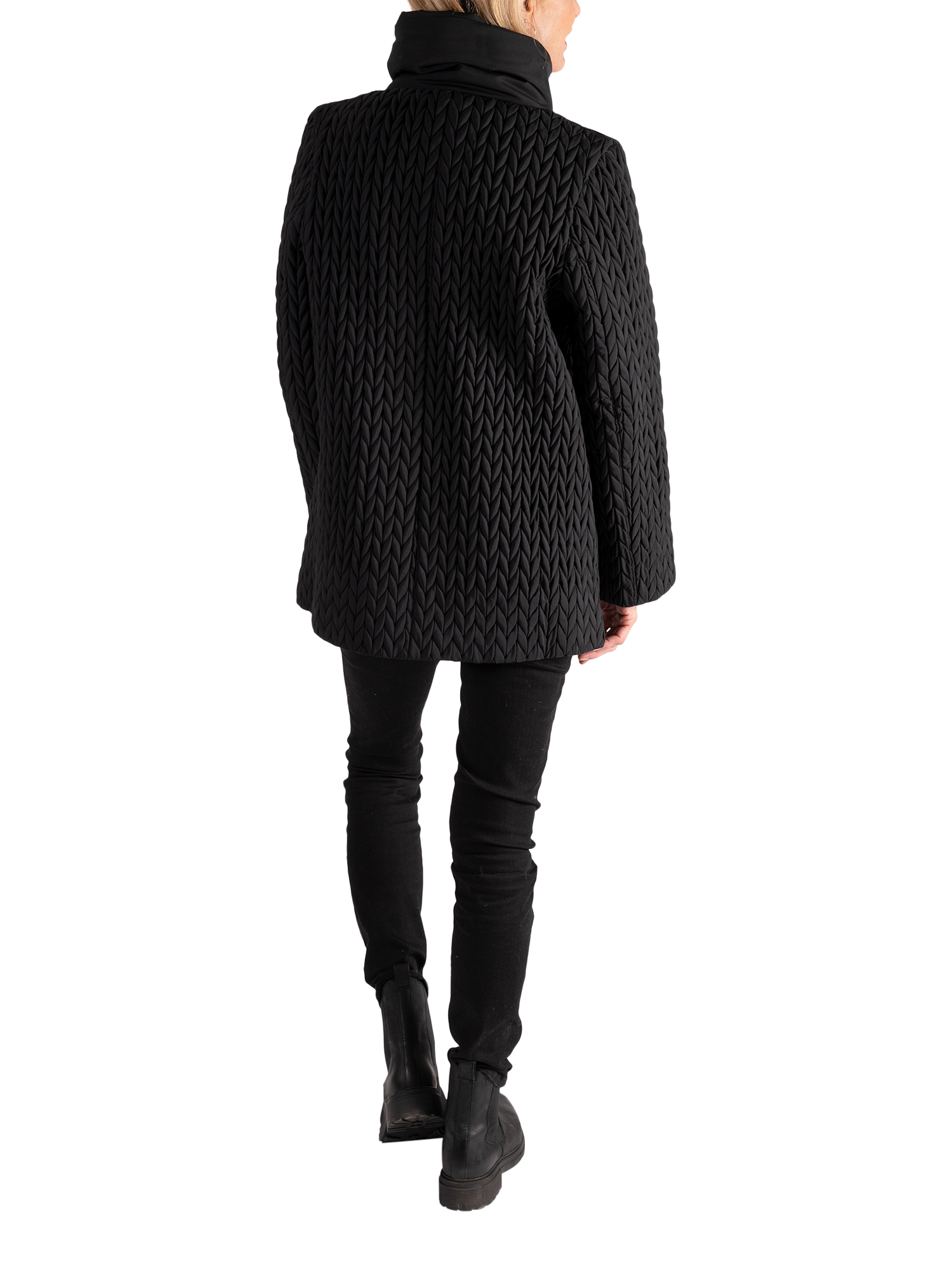 Product image 6 of 8, which shows chesca Cable Embroidered Quilted Coat, Black, 12-14