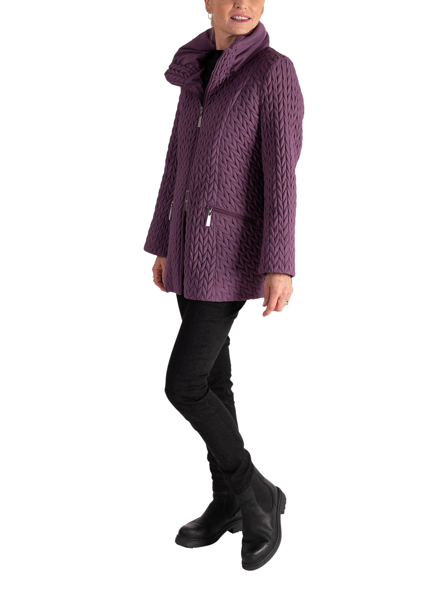 Product image 4 of 8, which shows chesca Cable Embroidered Quilted Coat, Hyacinth, 12-14